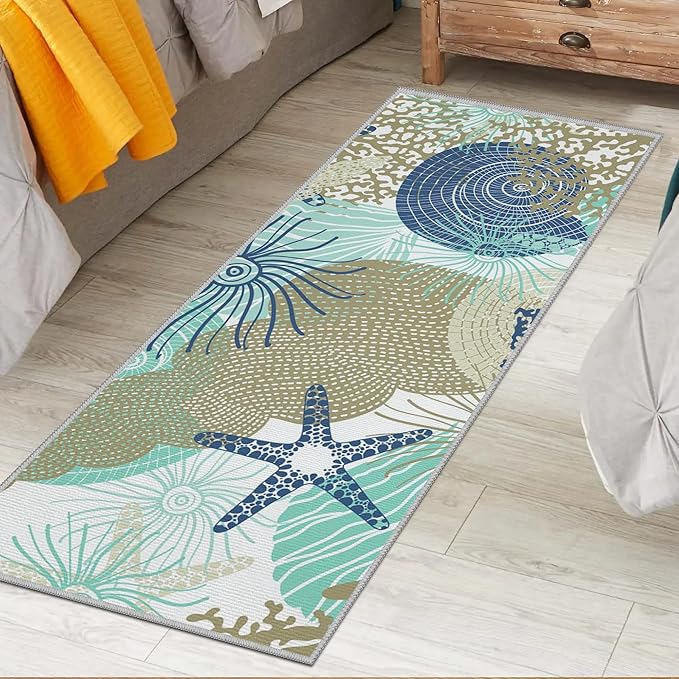 Tritard Coastal Runner Rug 2x6 Nautical Kitchen Hallway Rugs Beach Themed Non-Slip Indoor Floor Mat Machine Washable Rugs Carpet for Bathroom Living Room Bedroom Laundry Room Entryway, Navy