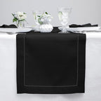 Solino Home Linen Black Table Runner 144 Inches Long - 100% Pure Linen Extra Long Table Runner 14 x 144 Inch for Holiday, Christmas, New Year - Classic Hemstitch