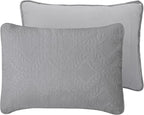 Easy-Going Twin Size Reversible Quilt Set with 1 Quilt and 1 Pillow Sham, Soft Bed Quilt Cover, Water Resistant Lightweight Microfiber Bedspread, Stain Resistant, Olive Leaf-Light Gray/Ivory