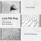 Moroccan Grey 4x6 Rug, Washable Boho Distressed Living Room Rug Non-Slip Large Rug, Faux Wool Low-Pile Indoor Floor Carpet Accent Rugs for Kitchen Bedroom Office Dining Table