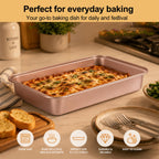 Barlket 9x13 Baking Pan & Dish, 13x9 Nonstick Rectangle Cake Pan, Rose Gold