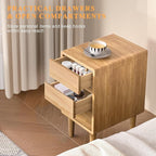 Nightstand 2 Drawers with Open Shelf Narrow Night Stand Solid Wood Bedside