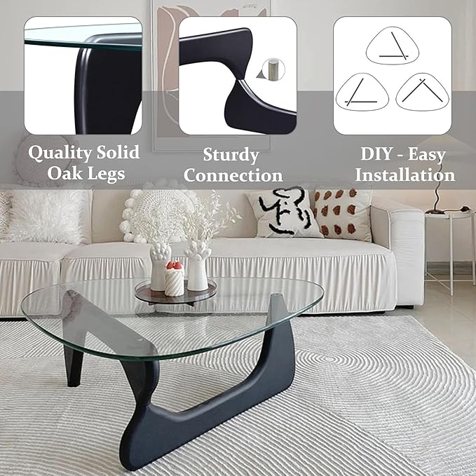 Modern Glass Coffee Table, 44.9"×32.3"×15.8" Triangle Center Table