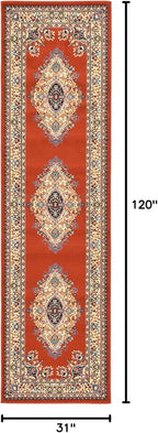 Unique Loom Reza Collection Traditional Persian Style Area Rug, Runner 2' 7" x 10' 0", Terracotta/Ivory
