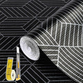 Shelf Liners for Kitchen Cabinets 17.3in x 20FT, Non Adhesive Cabinet Liner Strong Non-Slip Black and Silver Geometric Drawer Liner, Easy to Clean for Cabinet with Knife and Tape Measure