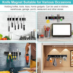 Knife Magnetic Strip With 3 Hooks, 14" Magnetic Knife Holder for Wall Mount Fridge Refrigerator, No Drill Knife Magnet Tool Holder Bar Adhesive Backing, Kitchen Organizer Knives Block RV Accessories