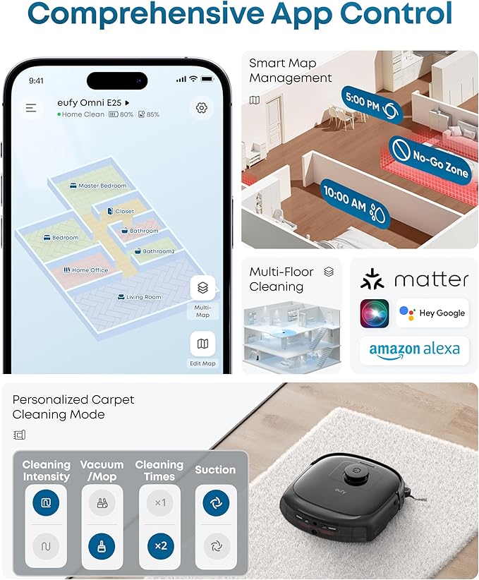 eufy E25 Robot Vacuum and Mop Combo, 20,000 Pa, HydroJet Roller Mop
