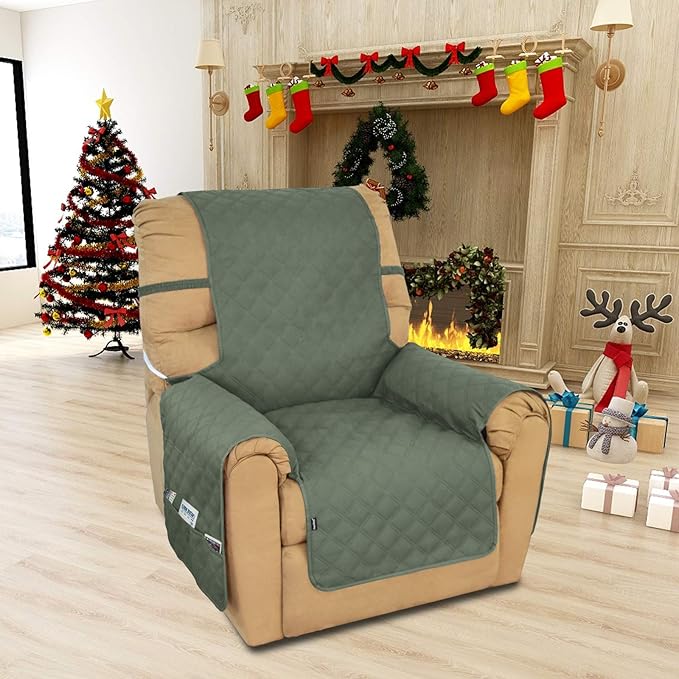 Easy-Going Sofa Slipcover Waterproof Recliner Chair Cover Non-Slip Fabric Couch Cover for Living Room Washable Furniture Protector for Pets Kids Children Dog Cat (Recliner, Greyish Green)