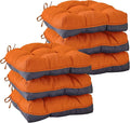 Chair Cushions for Dining Chairs, Seat Cushions for Kitchen Chairs, Indoor Seat Cushions with Ties, Tufted Foam Chair Pads, Non Slip Chair Cushions Set of 6, 15.5" x 15.5" x 4", Orange