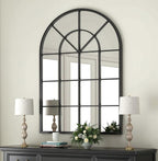 Arch Wall Mirror Mounted Decorative, 30"x42", Arched Window Pane Mirror for Wall-Mounted for Entryway, Bathroom Vanity, Living Room or Bedroom, Iron Frame, Black