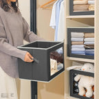 Homsorout Stackable Storage Bins with Lids - Large Storage Box with Lids, Foldable Closet Boxes for Organizing, Wardrobe Clothes Organizer with Window, Cubes Bins for Living Room, 6 Pack, Dark Grey