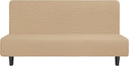 Easy-Going Stretch Futon Slipcover Armless Futon Bed Cover Furniture Protector Without Armrests with Elastic Bottom for Kids, Soft Jacquard Fabric Small Checks (Large, Sand)