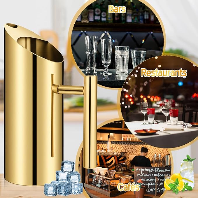 Funnymoom 3 Pack 35 Oz/1.0 L Stainless Steel Water Pitcher Modern Metal Pitcher with Ice Guard Gold Carafe Drink with Handle or Iced Hot Drink Tea Juice Coffee Beer