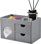 Square Tissue Box Cover with Drawers,Tissue Box Holder with Storage Tray, Makeup Organizer and Desk Organizer,Tissue Holders Decorative for Bathroom Vanity NightStand Dressing Table (Grey)