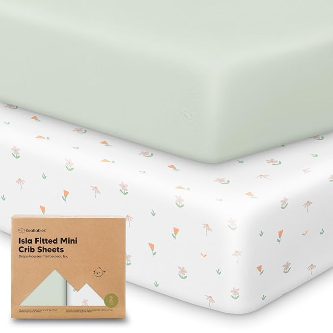 Pack and Play Sheets Fitted - 2-Pack Mini Crib Sheets for Pack N Play Mattress 38x26, Soft & Cozy, Neutral Toddler Playard Bedding, Snug Fitted Mini Baby Crib Mattress Cover Boy, Girl (Wildflowers)