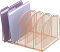 SUPEASY File Organizer for Desk, 5-Section Mesh Desk Organizer, Vertical File Holder Desktop Organizer File Sorter, File Folder Holder for Office Supplies, Rose Gold