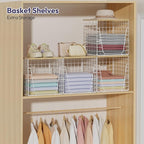 SWTYMIKI 2PCS Closet Organizers and Storage - Stackable Closet Basket with Wood Top Shelf, Clothes Storage Shelves, Clothes Drawer Bins for Wardrobe, Bedroom, Entryway, White