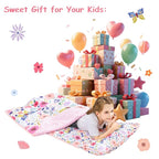 Viviland Toddler Nap Mat, Rolled Sleeping Mats with Pillow and Minky Dot Blanket for Girls, Kids Slumber Bag Nap Mat for Preschool, Daycare, Kindergarten, Travel Camping - Butterfly Garden