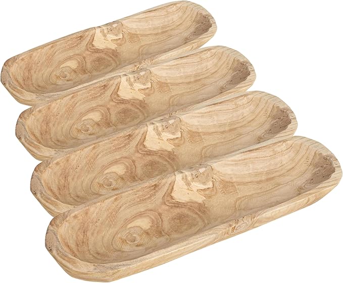 Creative Co-Op Paulownia Wood Oval Bowl | Brown | 22.75" L x 6" W x 3.25" H | (Pack of 4)