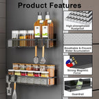 Aufworld Magnetic Spice Rack for Refrigerator, 6 Pack Magnetic Shelf, Fridge Magnet Organizer with Moveable 12 Hooks, Magnetic Fridge Shelf for Kitchen Organization and Storage (6 Pack)