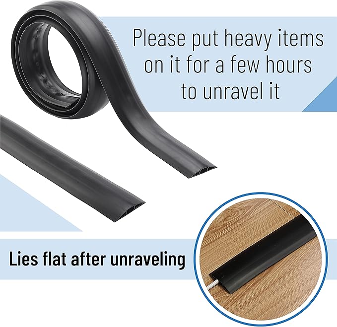 Bates- Floor Cord Cover, 6ft, Cable Cavity 0.6" (W) x 0.31" (H), Heavy Duty Wire Protector, PVC Extension Cords Hider, Protect Cords, Prevent Cable Trips, Cord Hider for Office, Home, Outdoor
