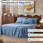 100% Linen Sheets California King Size,Breathable & Durable 4-Piece Bed Flax Sheet Set,Soft All-Season Bedding for Hot Sleepers 16" Deep Pocket Oeko-TEX Certified,（Cal King, Dusty Blue）