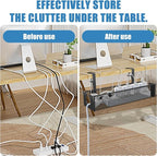 Under Desk Cable Management Tray, No Drill Steel Cord Organizer Kit with 52Pcs Different Essential Accessories for Home Office Standing Desk (13.4inch, Black)