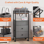 Modanais Baby Diaper Caddy Organizer Cart with Drawers - 3In1 Rolling Storage Cart with Wheels, Removable Diaper Caddy, Detachable Dividers - for Crib, Bedroom, Art & Craft Organizer (Black)
