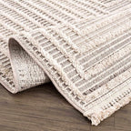 Hauteloom Lunao Living Room, Bedroom Area Rug - Geometric, Solid & Striped - Charcoal, Cream, Beige - 2' x 3'