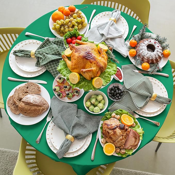 16 Pack Green Plastic Tablecloth for Round Tables, Premium Decorative Green Disposable Table Cloths for Parties, Round Party Table Cover for Birthday Anniversary Graduation Picnic Party, 84 Inch