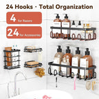 YASONIC Shower Caddy Adhesive 5-Pack, Rustproof Shower Organizer with Holder, No Drilling Shower Shelves for Inside Shower, Large Capacity Bathroom Organizers and Storage for Home & Renters, Black