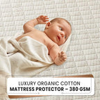 Crib Luxury Quilted Organic Mattress Protector Pad - Certified Organic Cotton, Waterproof Skin-Friendly Breathable Mattress Cover - Premium 380 GSM Comfort - Jersey Cotton Skirt
