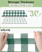 Smiry 8 Packs Gingham Disposable Table Cloth, 54 x 108 Inch Waterproof Plastic Tablecloth, Rectangle Hunter Green and White Checkered Table Covers for Picnic, Birthday, Party