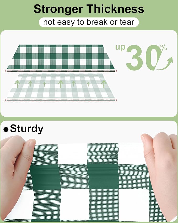 Smiry 8 Packs Gingham Disposable Table Cloth, 54 x 108 Inch Waterproof Plastic Tablecloth, Rectangle Hunter Green and White Checkered Table Covers for Picnic, Birthday, Party