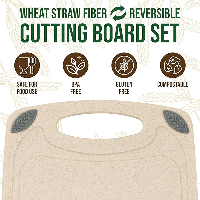 AXIOM CREATIONS 2-Piece Reversible Cutting Board Set Made from Natural Food Grade Wheat Straw Material - Eco-Conscious Alternative to Plastic - Gluten Free & BPA Free Chopping Boards for Kitchen