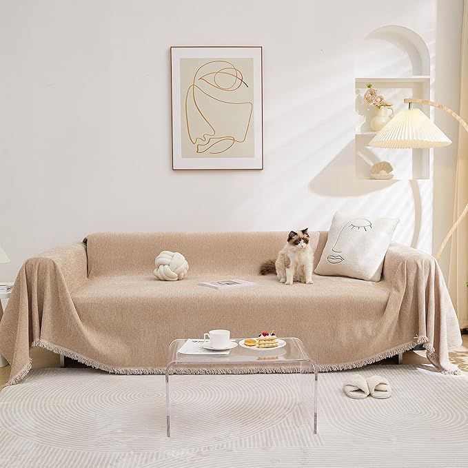 MEETSKY Couch Covers for 3 Cushion Couch Sofa Furniture Covers Pet Sofa Covers for Living Room Washable Sectional Couch Covers for Dogs Couch Protector, 91" x 134", Khaki