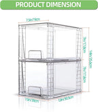 Medium Clear Stackable Storage Drawers (2 Pack), High-strength Acrylic Organizer Bins with Handles, Plastic Drawers for Fridge Bathroom Cabinet Closet Undersink Pantry Kitchen Makeup Storage