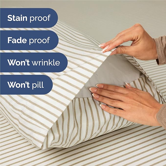Twin XL Size 3 Piece Sheet Set - Comfy Breathable & Cooling Bed Sheets Set - Hotel Luxury Bedding for Women, Men, Kids, Teens, Boys & Girls - Deep Pockets & Wrinkle Free - Oeko-Tex - Beige Stripes 2
