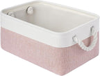 Storage Baskets for Shelves 13.8x9.8x6.7 Inch, Foldable Fabric Storage Bins with Handles, Small Storage Baskets for Organizing Closet, Office, Home Organization (1-Pack, White&Pink)
