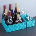 Posprica Woven Storage Baskets for Organizing, Small Black Baskets Cube Bin Container Tote Organizer Divider for Drawer, Closet, Shelf, Dresser, Set of 4(Aqua)