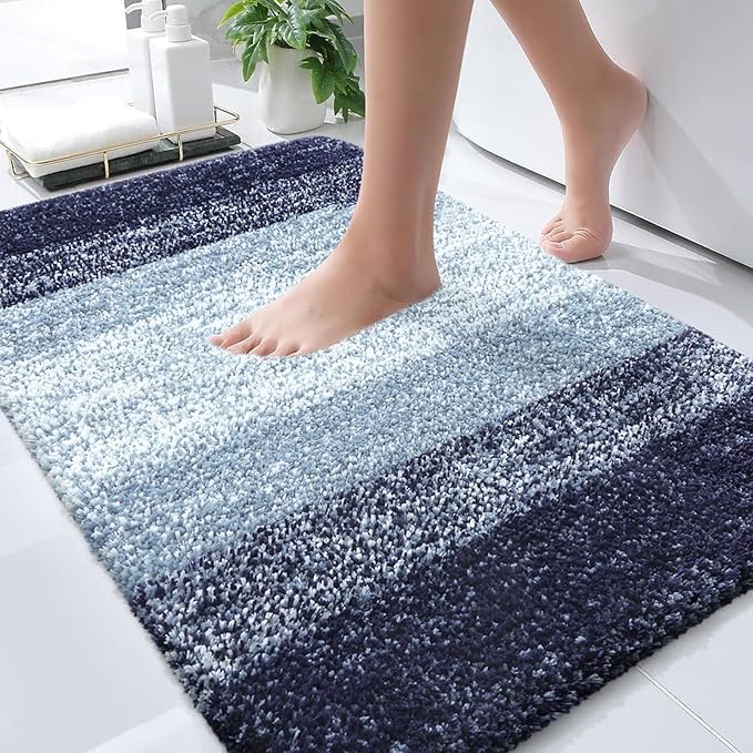 OLANLY Bathroom Rugs Mat 30x20, Extra Soft Absorbent Microfiber Bath Rugs, Rubber Backing, Quick Dry, Machine Washable Bath Mats for Bathroom Floor, Tub and Shower, Home Decor Accessories, Airy Blue