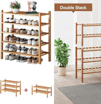 Bamboo Shoe Rack Organizer for Closet and Entryway - Space-Saving Shoe Stand with Narrow Design - Versatile Shoe Holder for Door or Closet Shelf,Garage Bedroom can Freely Stack DIY Small Shoe Racks