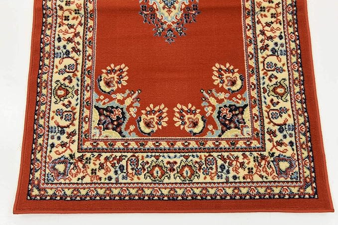 Unique Loom Reza Collection Traditional Persian Style Area Rug, 3 ft x 16 ft 5 in, Terracotta/Ivory
