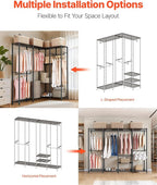 VEVOR Clothing Garment Rack, Heavy Duty Closet Wardrobe, Adjustable Tiers Clothes Racks with Steel Frame, for Bedroom, Clothing Store, Hallway