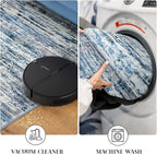 Modern Abstract Runner Rug 3x8, Grey Blue White, Washable Kitchen Runner Non-Slip Soft Hallway Rug Thin Print Faux Wool Carpet for Entryway Bedroom Laundry Room Indoor Home Office Decor
