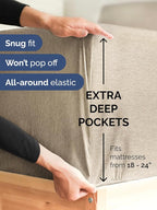 Extra Deep Twin Fitted Sheet - Hotel Luxury Single Fitted Sheet Only - Easily Fits 18 inch to 24 inch Mattress - Ultra Soft, Wrinkle Free w/Extra Deep Pockets - Breathable & Comfy - Heathered Beige