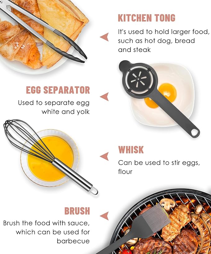 Kitchen Utensils Set-12 Pieces Silicone Cooking Utensils Set (Dishwasher Safe) 392°F Heat Resistant Spatula Set, Nonstick Cookware