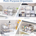 Plastic Drawers Storage, 6 Pack Clear Stackable Storage Drawers, Acrylic Storage Bins with Drawers for Fridge Organizers, Small PlasticDrawers Stackable for Makeup Organizers Cosmetic Display