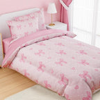 SANDJEST Bow Comforter Set Full Size 98x86in for Kids Girls, Microfiber 4 Pcs Bedding Set Includes 1 Comforter, 2 Pillowcases, 1 Fitted Sheet, Nursery Room Decor