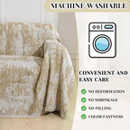 MEETSKY Small Couch Cover Oversized Recliner Covers Washable Armchair Sofa Cover for Dog, Chenille Khaki Abstract Geometric Jacquard Sofa Throw Cover Durable Modern Single Sofa Slipcovers, 71" X 91"